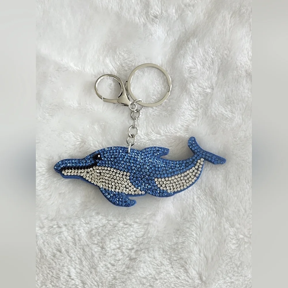Blue Rhinestone Dolphin Keychain Animal Bah Charm